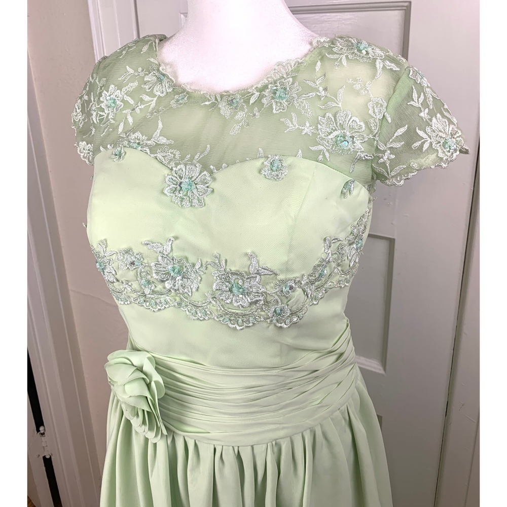 Sage Green 1950s Vintage Style Cocktail Dress Courthouse Wedding Chiffon Size M - Picture 10 of 16